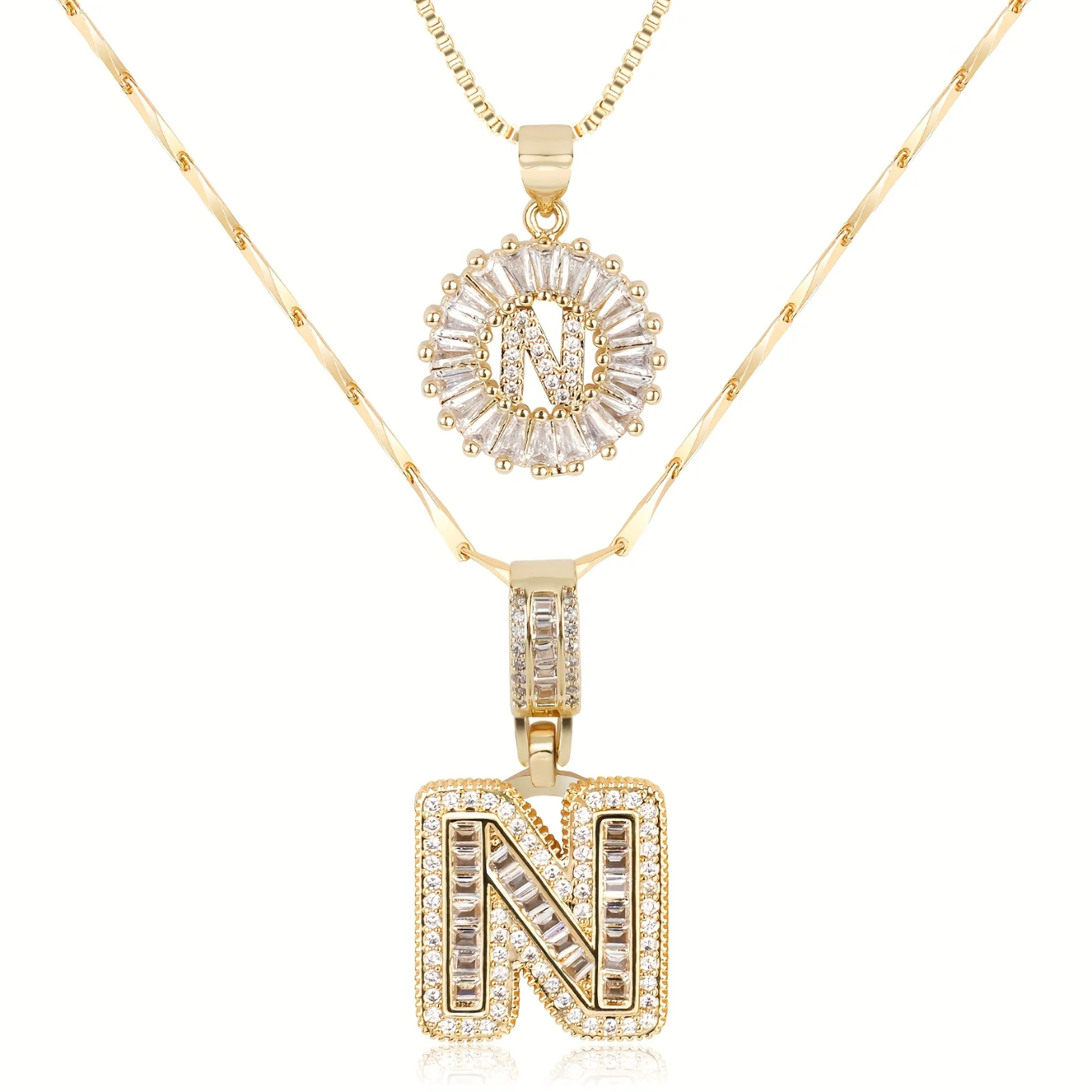 2pc 14k Diamond Letter Initial Necklaces