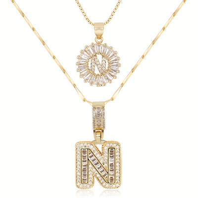 2pc 14k Diamond Letter Initial Necklaces