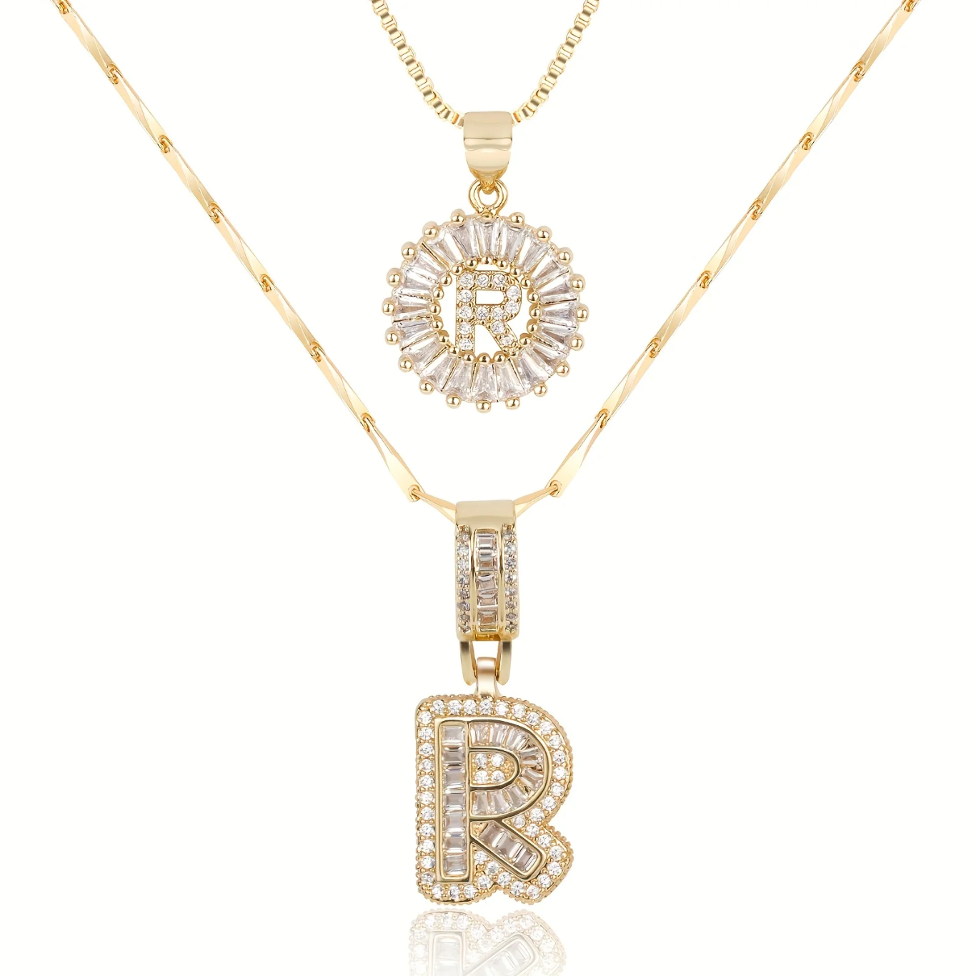 2pc 14k Diamond Letter Initial Necklaces