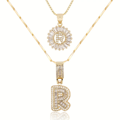 2pc 14k Diamond Letter Initial Necklaces