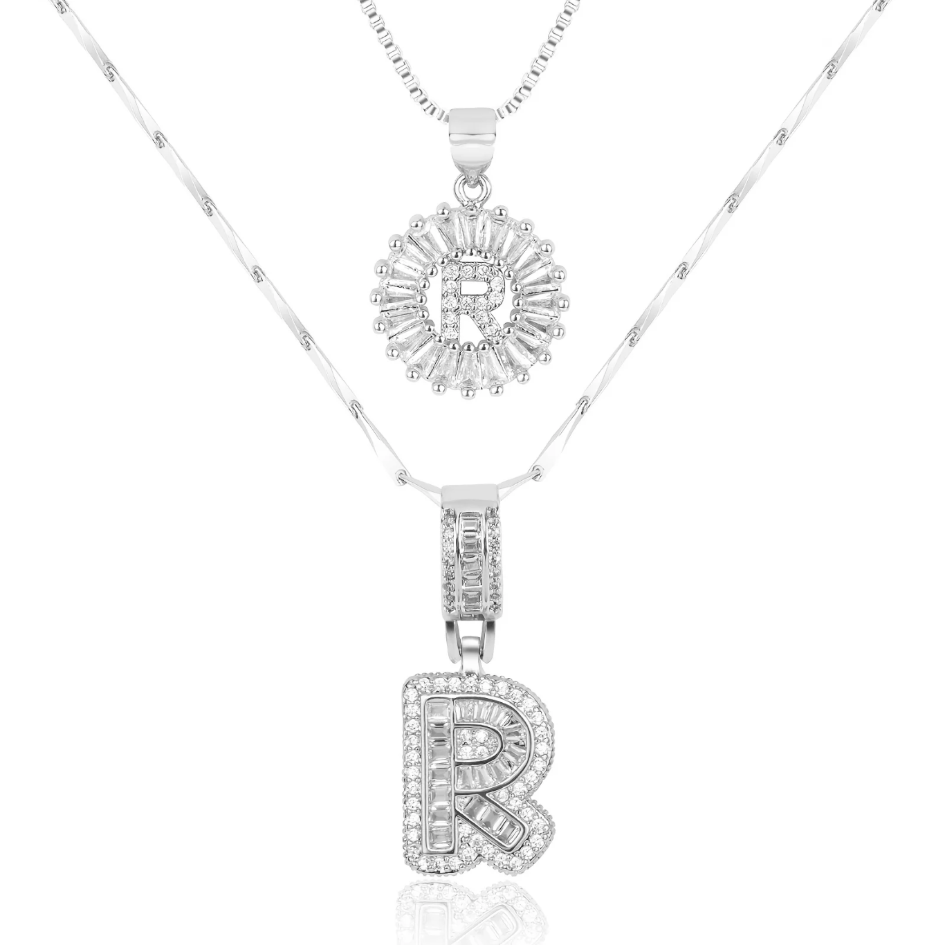 2pc 14k Diamond Letter Initial Necklaces