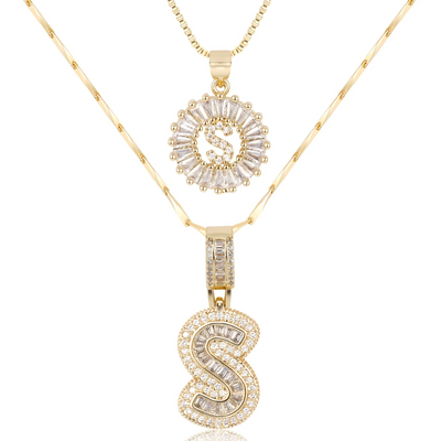 2pc 14k Diamond Letter Initial Necklaces