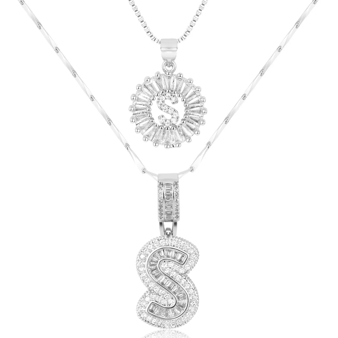 2pc 14k Diamond Letter Initial Necklaces