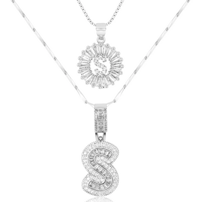 2pc 14k Diamond Letter Initial Necklaces