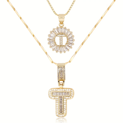 2pc 14k Diamond Letter Initial Necklaces