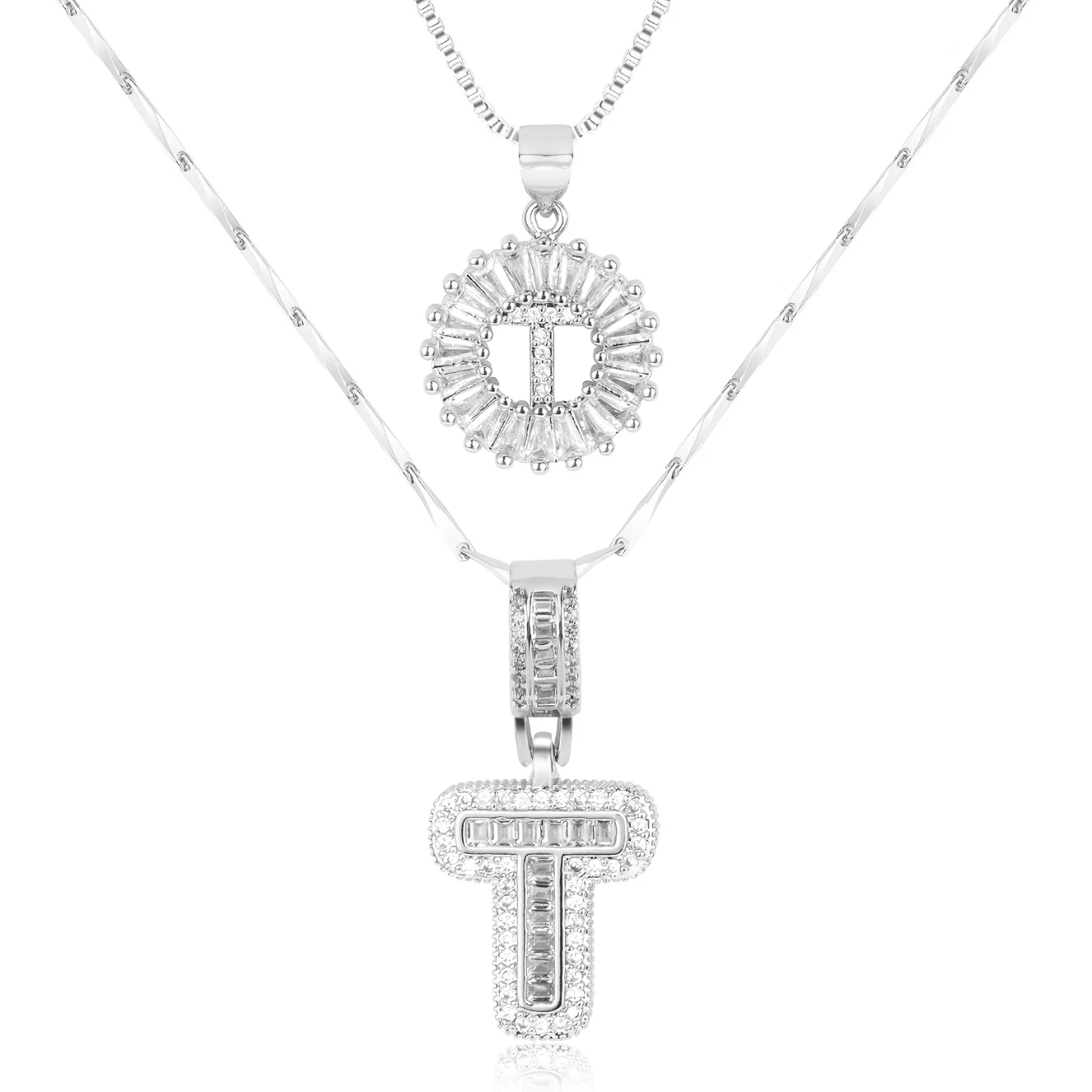 2pc 14k Diamond Letter Initial Necklaces