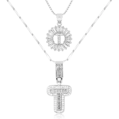 2pc 14k Diamond Letter Initial Necklaces