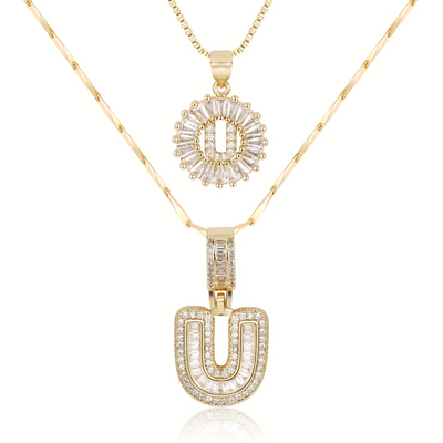 2pc 14k Diamond Letter Initial Necklaces