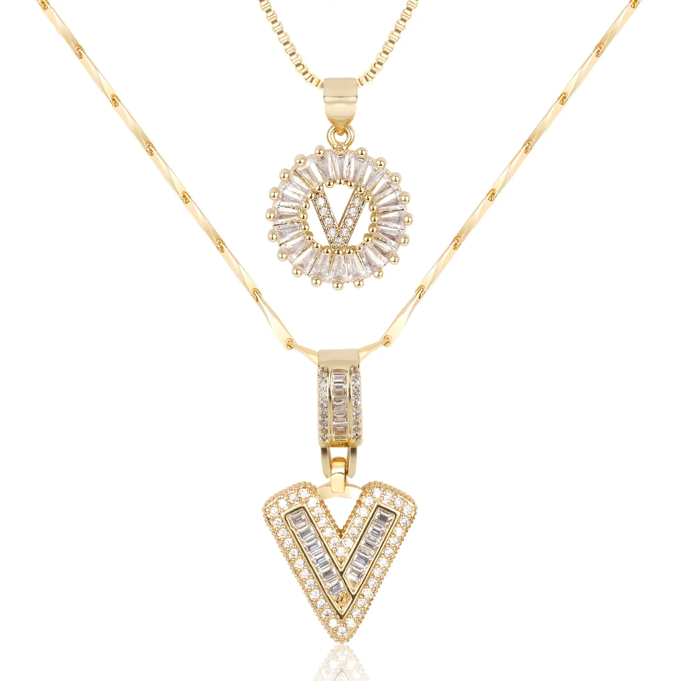 2pc 14k Diamond Letter Initial Necklaces