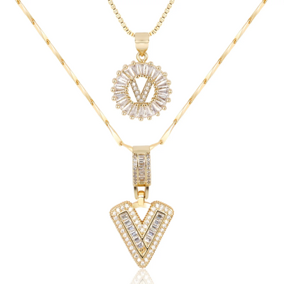 2pc 14k Diamond Letter Initial Necklaces