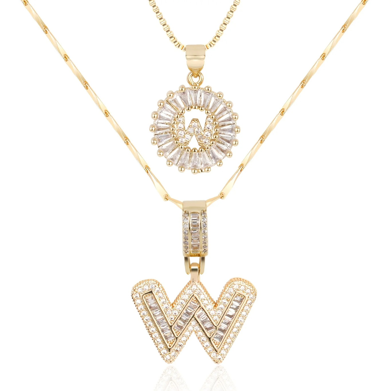 2pc 14k Diamond Letter Initial Necklaces