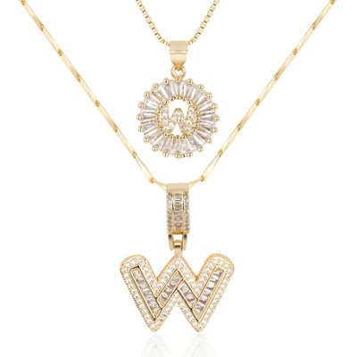2pc 14k Diamond Letter Initial Necklaces