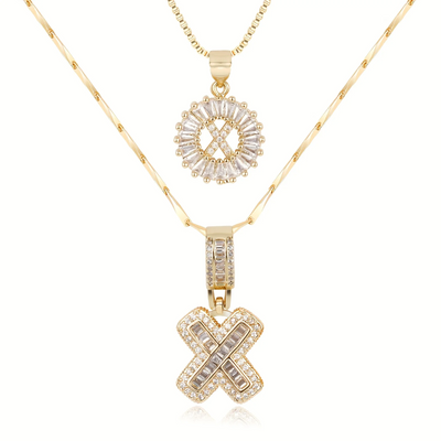 2pc 14k Diamond Letter Initial Necklaces