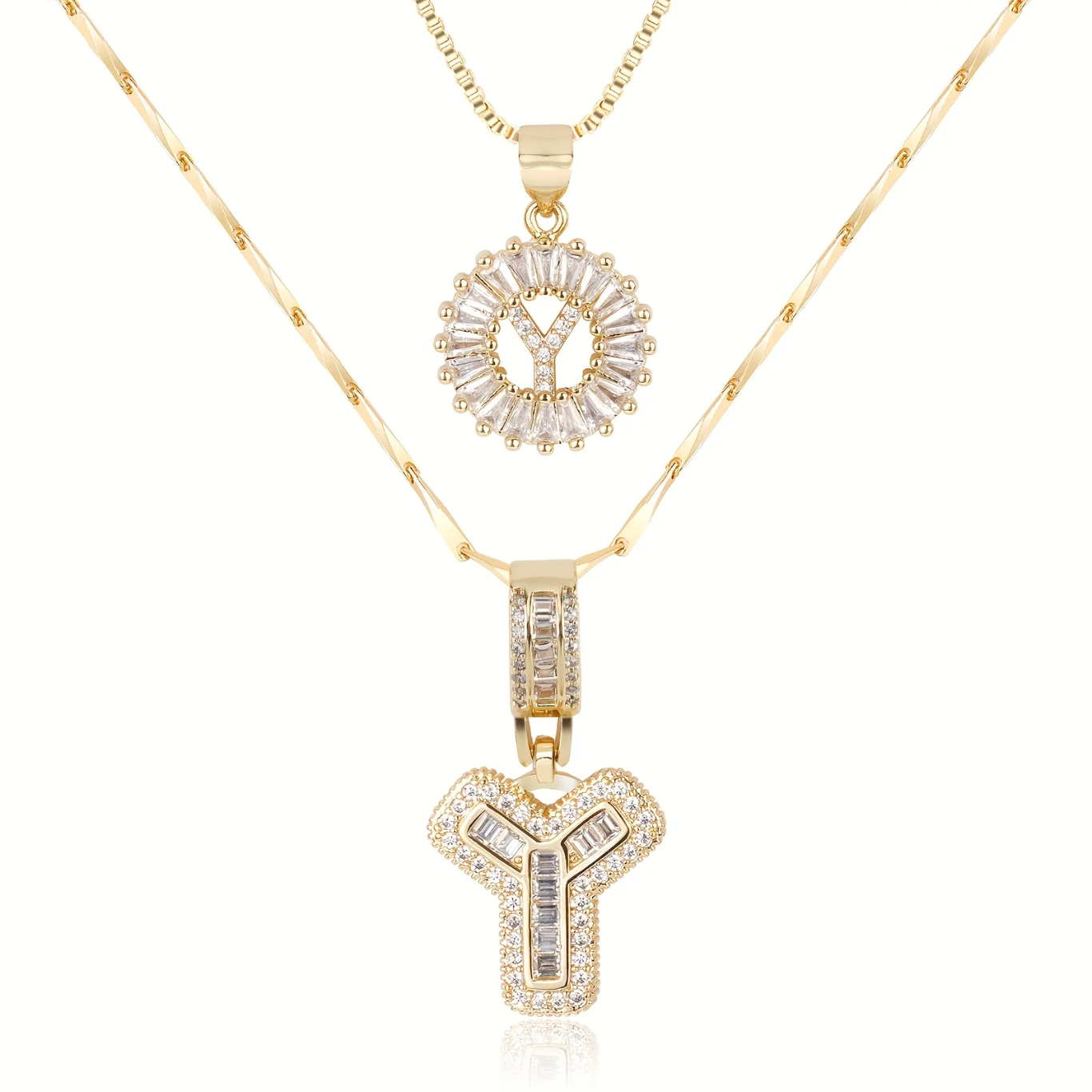 2pc 14k Diamond Letter Initial Necklaces