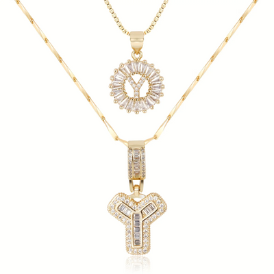 2pc 14k Diamond Letter Initial Necklaces