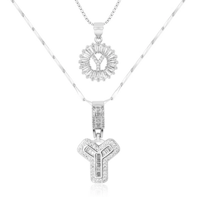 2pc 14k Diamond Letter Initial Necklaces