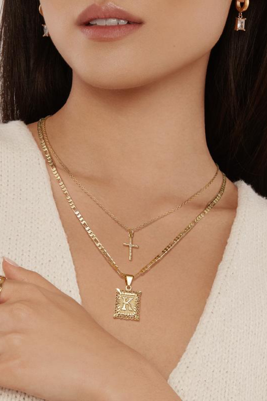2pc 14k Initial & Cross Necklace Set