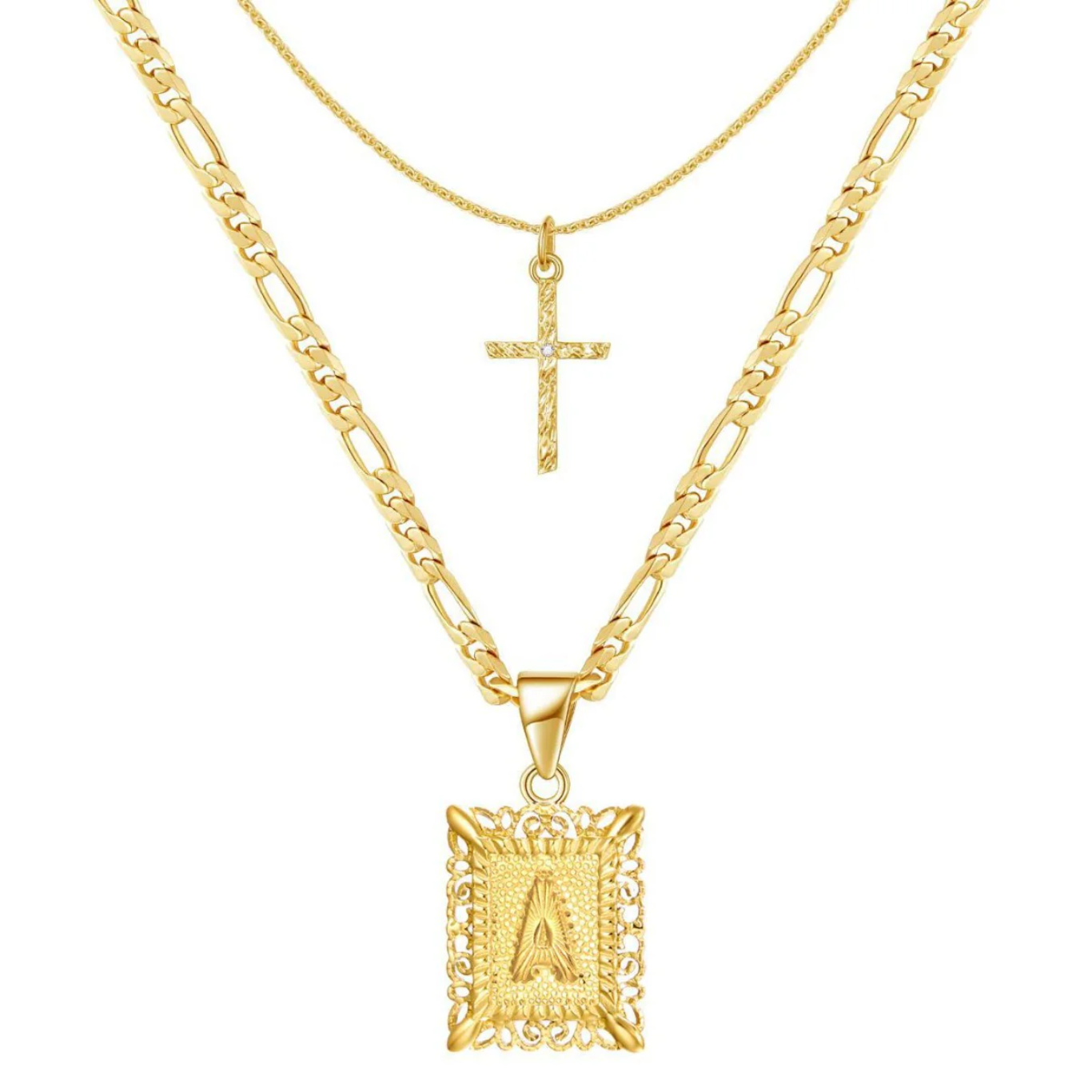 2pc 14k Initial & Cross Necklace Set