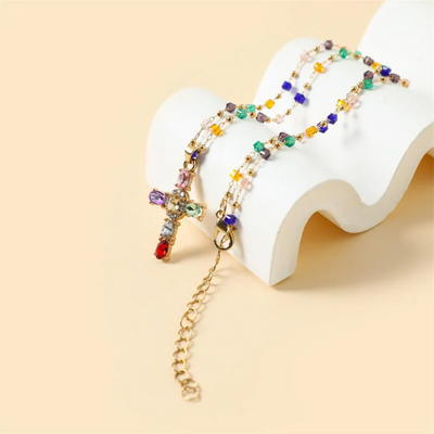 Dainty Colourful Gem Set Cross Necklace