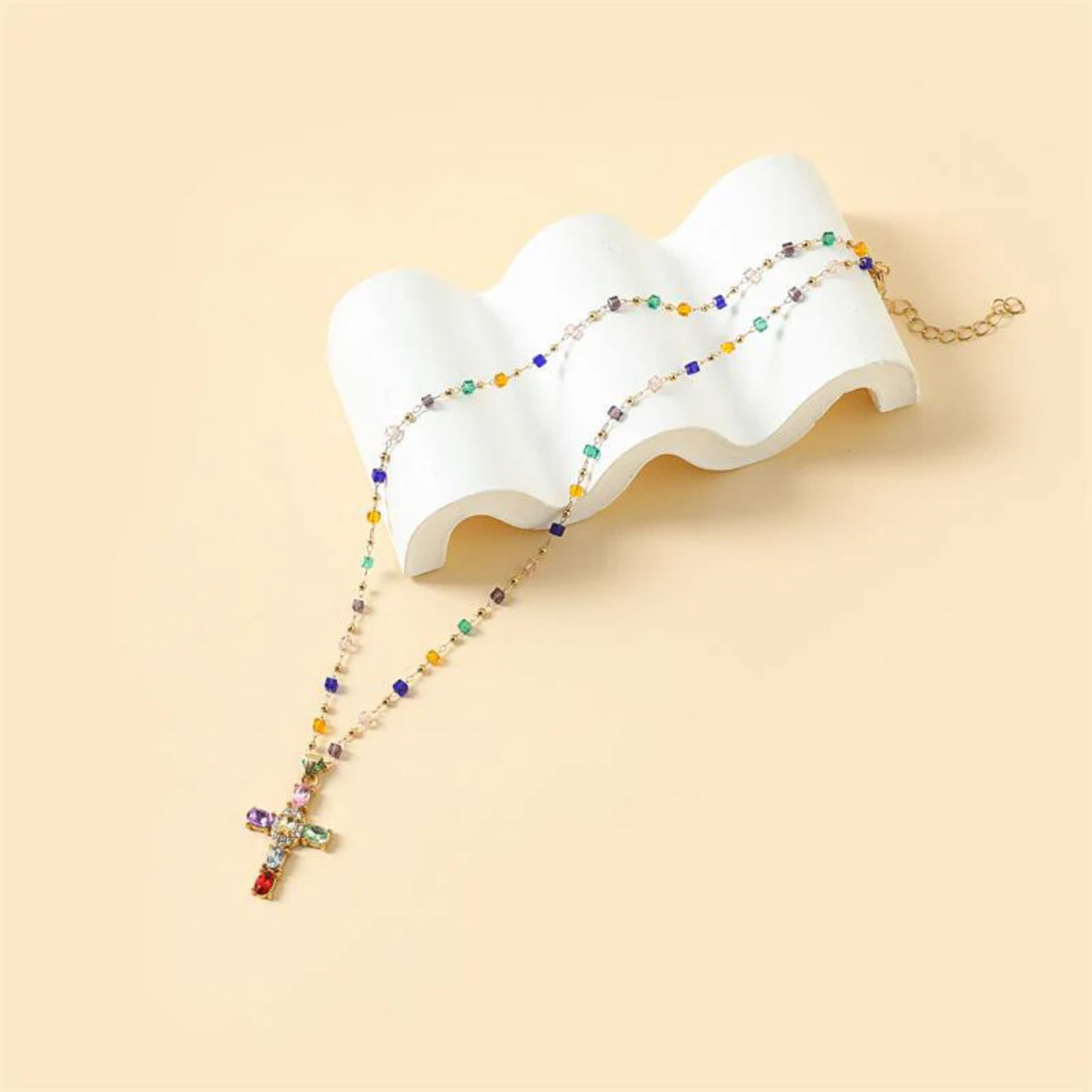 Dainty Colourful Gem Set Cross Necklace