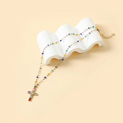 Dainty Colourful Gem Set Cross Necklace