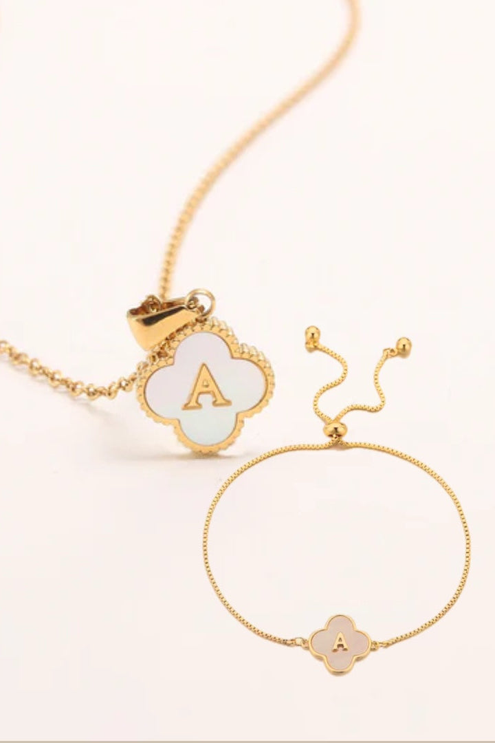 Clover Initial Necklace + Bracelet set