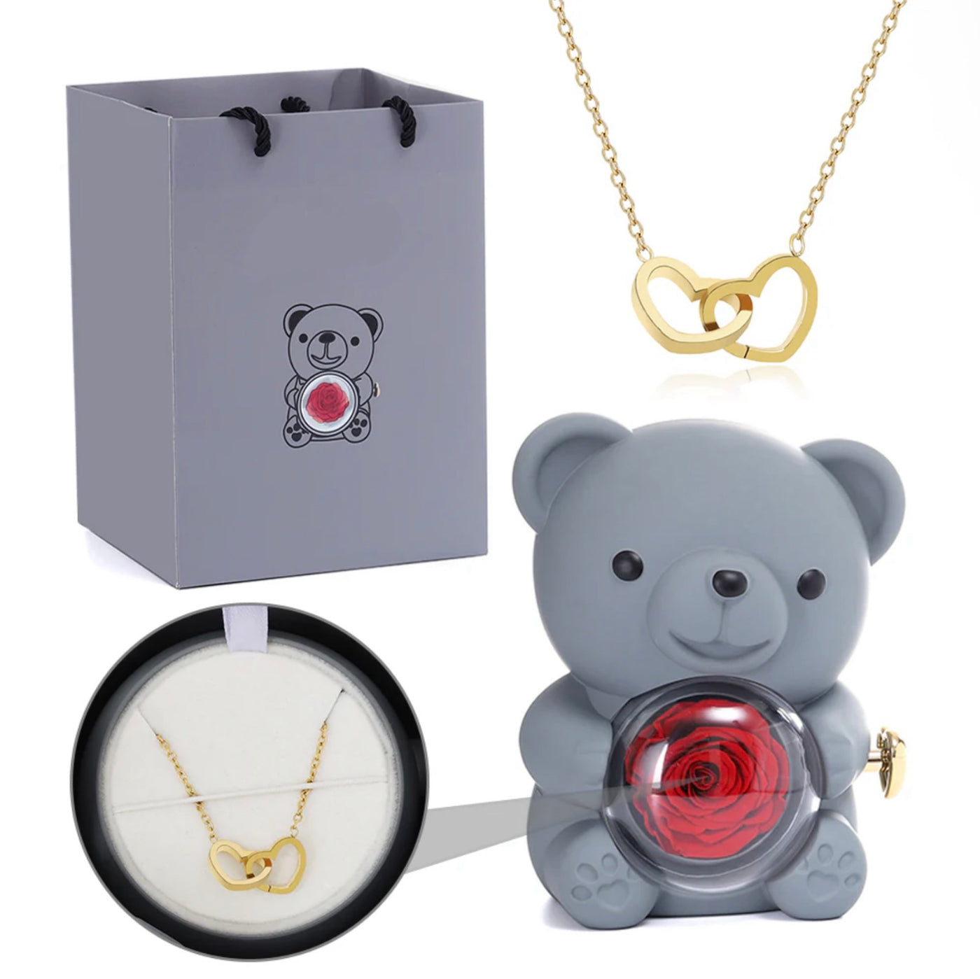ETERNAL ROSE BEAR -W/ ENGRAVED NECKLACE