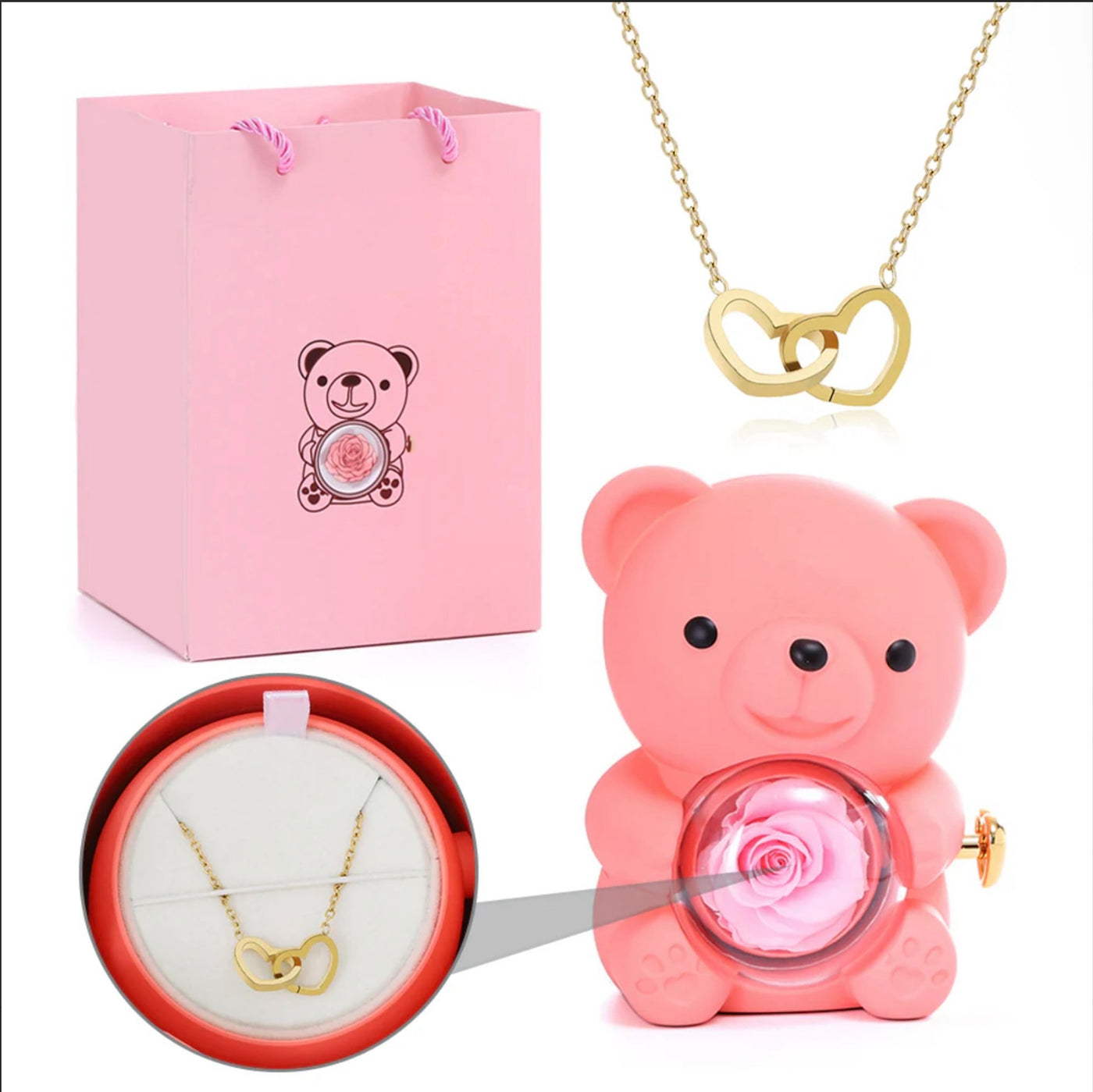 ETERNAL ROSE BEAR -W/ ENGRAVED NECKLACE