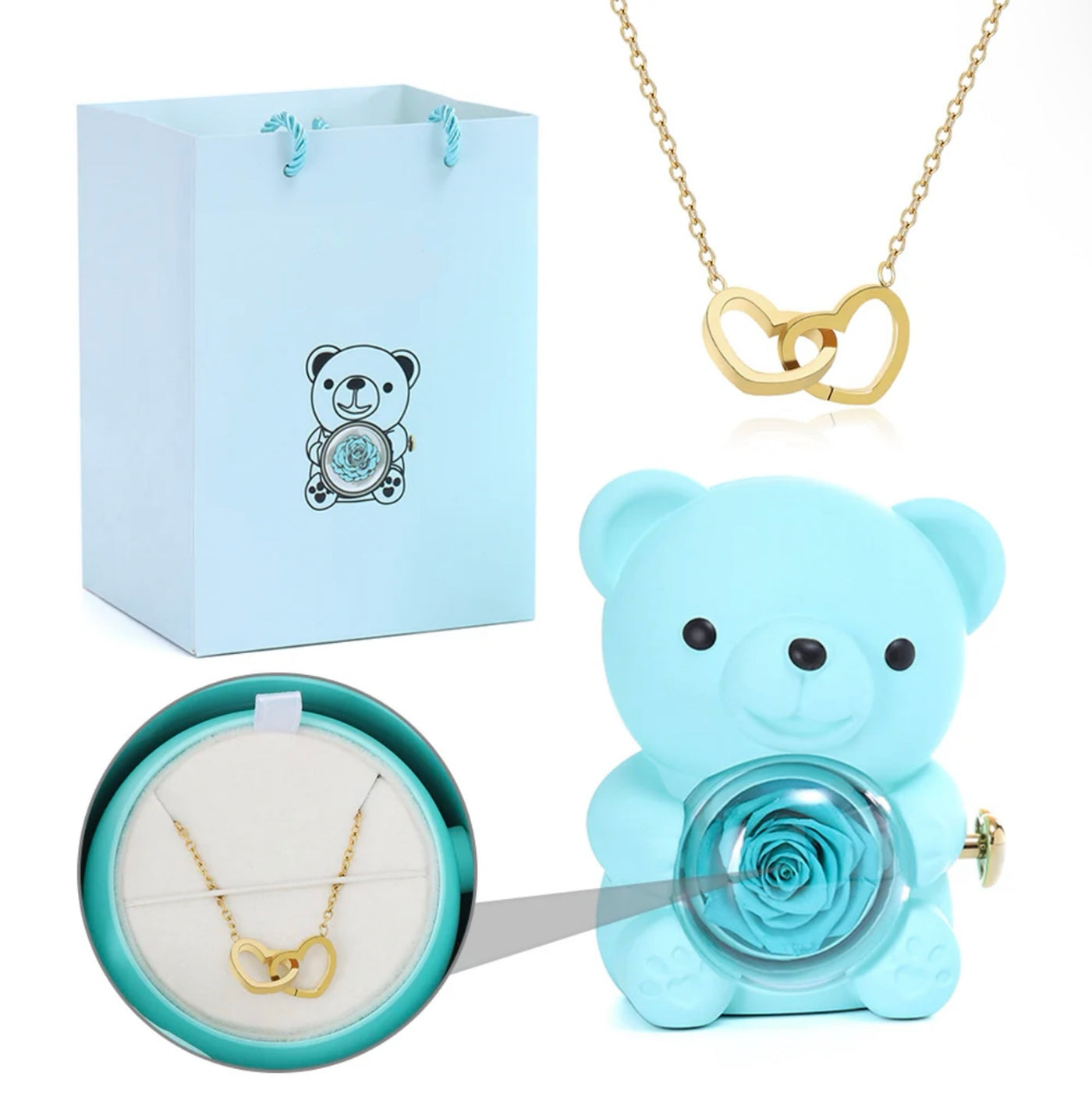 ETERNAL ROSE BEAR -W/ ENGRAVED NECKLACE