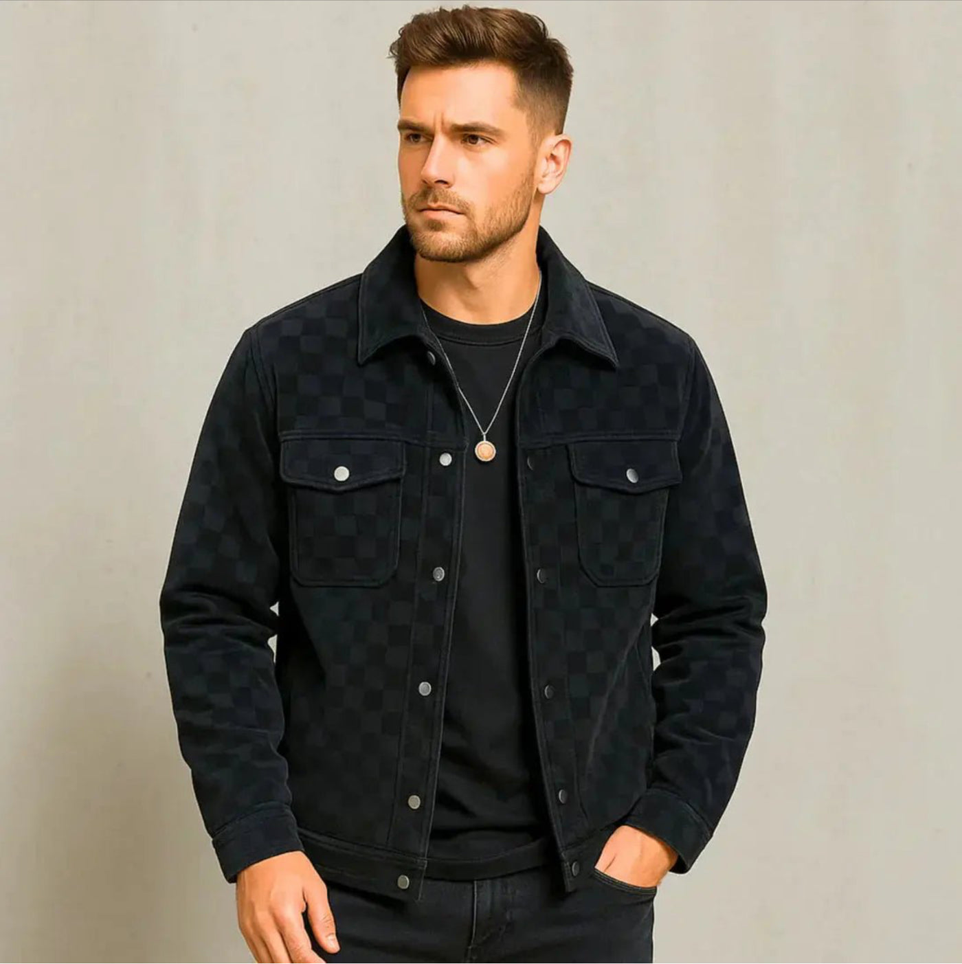 GASTON - CHECKERED JACKET IN SUEDE