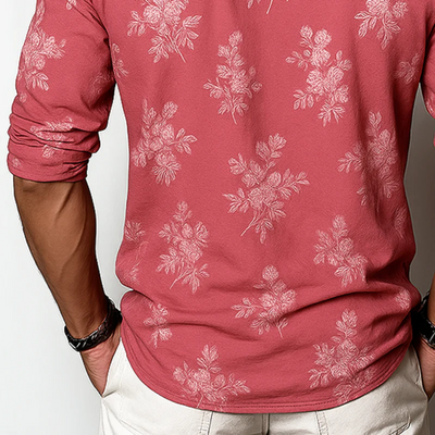 FLORAL HENLEY COLLAR LONG SLEEVE T-SHIRT